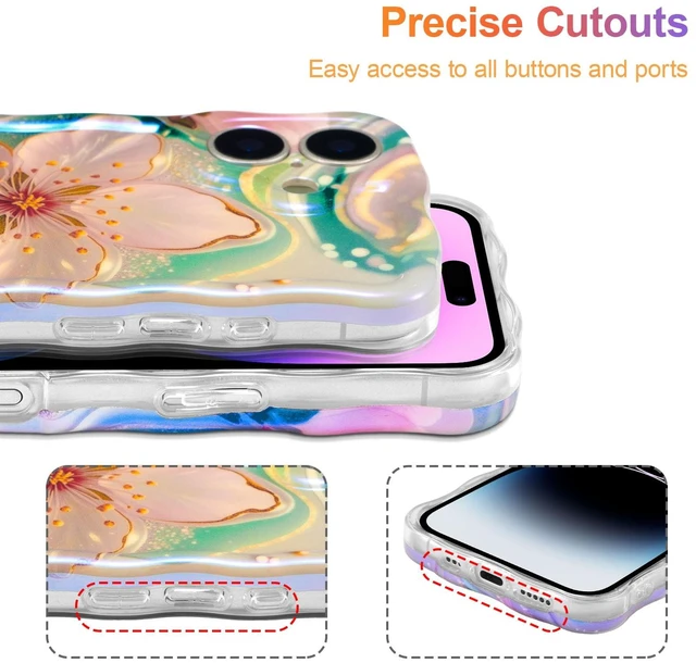 Alt view image 5 of 7 - Case for iPhone 17, Colorful Retro Oil Painting Flower, Sakura | Laser Glossy Floral Pattern, Cute Curly Wave Edge, Exquisite Phone Cover, Stylish Durable TPU Protective Case for Girl Women