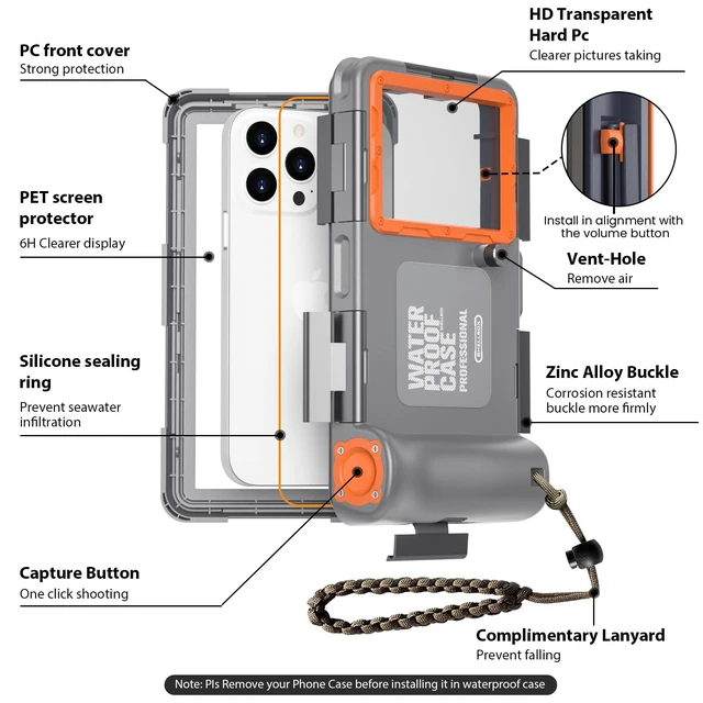 Alt view image 4 of 7 - IP68 Underwater Phone Case for Snorkeling, (50ft/15M) Professional Waterproof Diving Case (2026 Latest), for iPhone 7-17 Pro Max/Pro/Plus/Mini, SE 2/3, Underwater Photo & VideoGrey