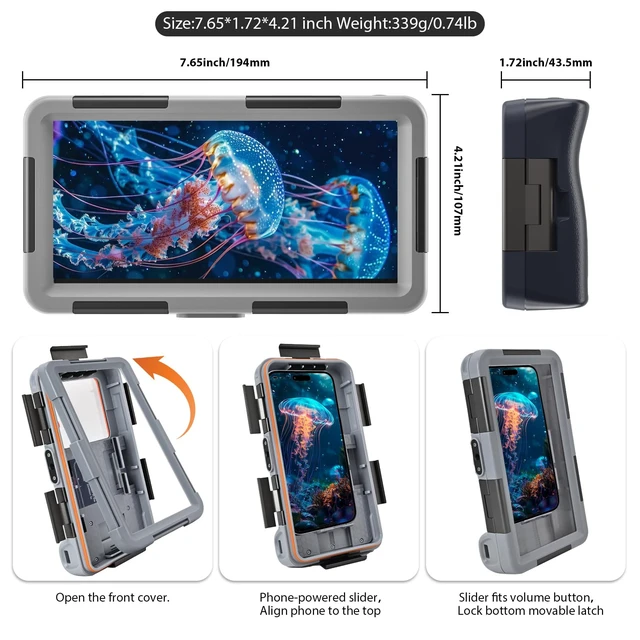 Alt view image 5 of 7 - IP68 Underwater Phone Case for Snorkeling, (50ft/15M) Professional Waterproof Diving Case (2026 Latest), for iPhone 7-17 Pro Max/Pro/Plus/Mini, SE 2/3, Underwater Photo & VideoGrey