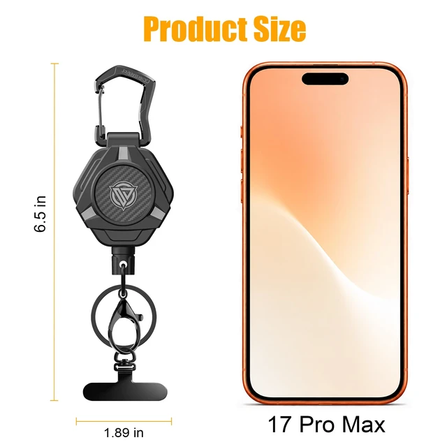 Alt view image 4 of 7 - Magnetic Anti Theft Phone Strap, Retractable Steel Cell Phone Lanyard with Heavy Duty Carabiner and 360° Metal Phone Tether Tab For Skiing, Hiking, Fishing, Concert and Traveling, 1 Pack