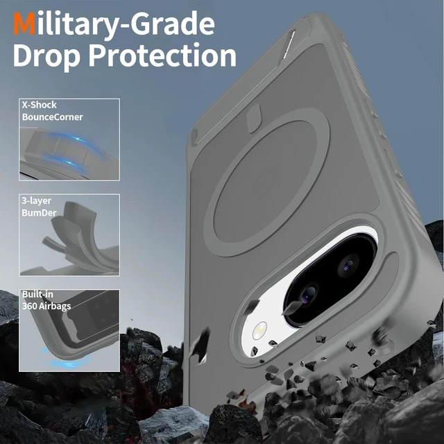 Alt view image 4 of 7 - for Google Pixel 10a Case with Screen Protector,Grey | Built in Invisible Kickstand+Lanyard Wrist Strap,Fit for MagSafe,Magnetic Translucent Matte Rugged Slim Phone Cover
