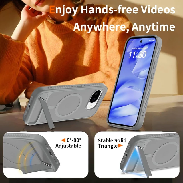 Alt view image 3 of 7 - for Google Pixel 10a Case with Screen Protector,Grey | Built in Invisible Kickstand+Lanyard Wrist Strap,Fit for MagSafe,Magnetic Translucent Matte Rugged Slim Phone Cover