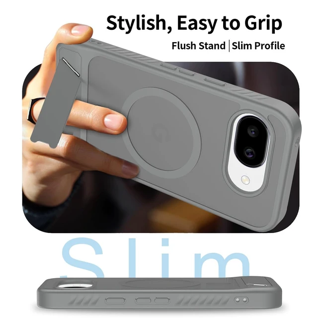 Alt view image 5 of 7 - for Google Pixel 10a Case with Screen Protector,Grey | Built in Invisible Kickstand+Lanyard Wrist Strap,Fit for MagSafe,Magnetic Translucent Matte Rugged Slim Phone Cover