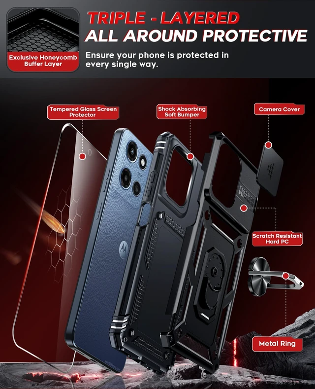 Alt view image 3 of 7 - for Motorola Moto G 2026/2025 Phone Case: Rugged Slide Camera Cover, Black | Moto G Play 2026 Case with Tempered Glass Screen Protector, Military-Grade Android Magnetic Moto G 5G 2026/2025 Cover Funda