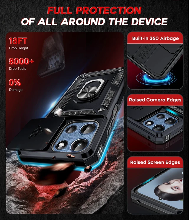 Alt view image 4 of 7 - for Motorola Moto G 2026/2025 Phone Case: Rugged Slide Camera Cover, Black | Moto G Play 2026 Case with Tempered Glass Screen Protector, Military-Grade Android Magnetic Moto G 5G 2026/2025 Cover Funda
