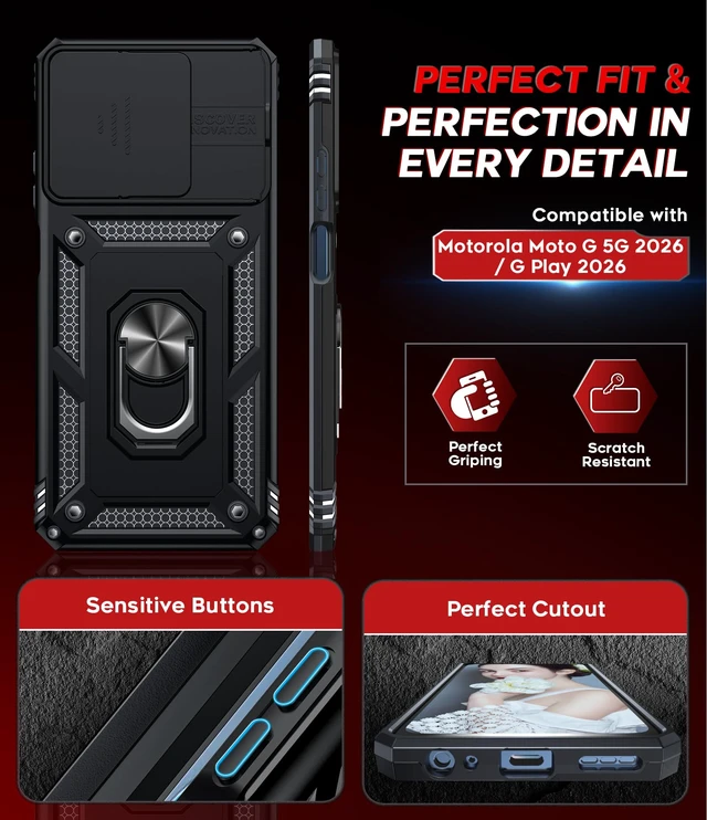 Alt view image 7 of 7 - for Motorola Moto G 2026/2025 Phone Case: Rugged Slide Camera Cover, Black | Moto G Play 2026 Case with Tempered Glass Screen Protector, Military-Grade Android Magnetic Moto G 5G 2026/2025 Cover Funda