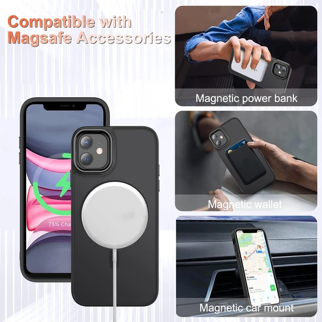 Alt view image 3 of 7 - for iPhone 11 Case, Matte Magnetic Phone Case, Black | Fit for Magsafe, Screen Protector Included, Translucent Frosted Slim Shockproof Protective Cover