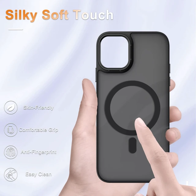 Alt view image 4 of 7 - for iPhone 11 Case, Matte Magnetic Phone Case, Black | Fit for Magsafe, Screen Protector Included, Translucent Frosted Slim Shockproof Protective Cover