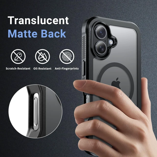 Alt view image 5 of 7 - Magnetic for iPhone 16 Case Heavy Duty Protection Black | Compatible with MagSafe,Military Grade Drop Protection,Translucent Matte,Non-Slip,Shockproof 2-Layer Durable Bumper Case