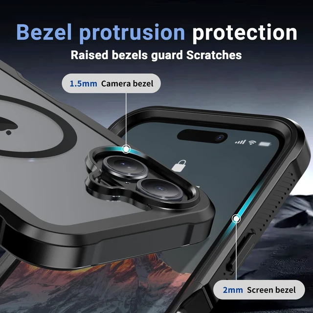 Alt view image 6 of 7 - Magnetic for iPhone 16 Case Heavy Duty Protection Black | Compatible with MagSafe,Military Grade Drop Protection,Translucent Matte,Non-Slip,Shockproof 2-Layer Durable Bumper Case
