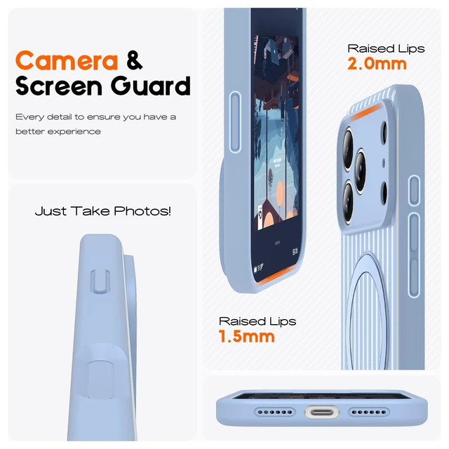 Alt view image 3 of 6 - Striped Case for iPhone 17 Pro Max with Stand,6.9" Blue/White | Aesthetic Striped,Magnetic Stand,Compatible with Mag-Safe,Silicone 17 Pro Max Phone Case