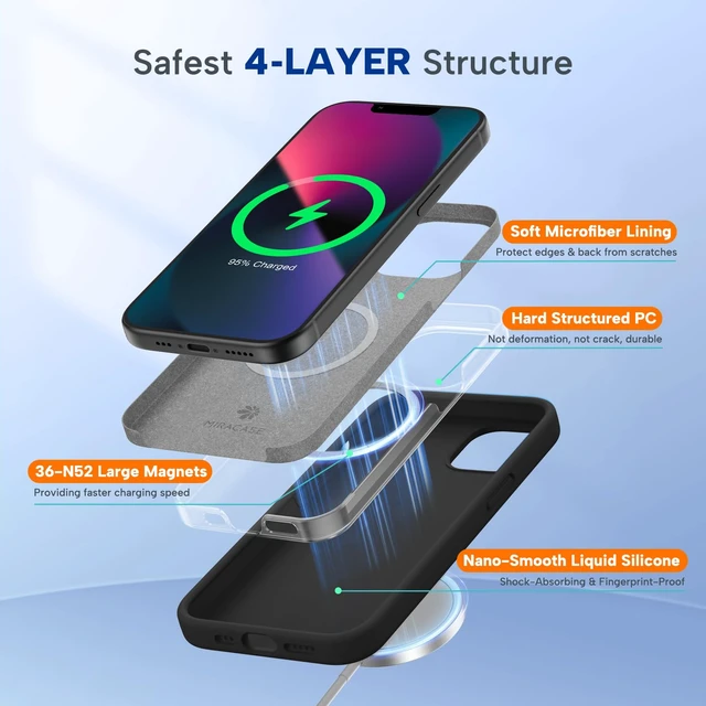 Alt view image 2 of 7 - Silicone & Magnetic for iPhone 13 Case, Dark Black | Compatible with MagSafe, Soft Microfiber Lining, Premium Silicone Cover Shockproof Drop Protection Phone Case for 13