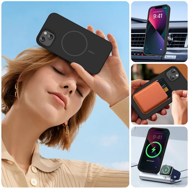 Alt view image 6 of 7 - Silicone & Magnetic for iPhone 13 Case, Dark Black | Compatible with MagSafe, Soft Microfiber Lining, Premium Silicone Cover Shockproof Drop Protection Phone Case for 13