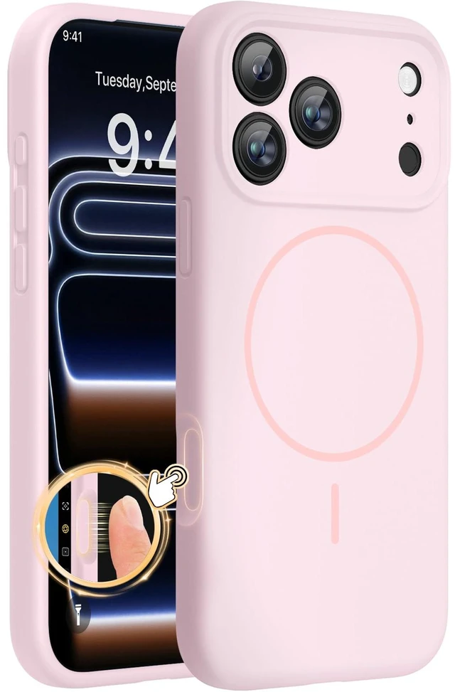 Main image of Magnetic for iPhone 17 Pro Case, Silicone, Sand Pink | Compatible with MagSafe, Soft Microfiber Lining,Shockproof Drop Protection Phone Case for 17 Pro