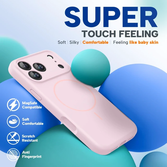 Alt view image 6 of 6 - Magnetic for iPhone 17 Pro Case, Silicone, Sand Pink | Compatible with MagSafe, Soft Microfiber Lining,Shockproof Drop Protection Phone Case for 17 Pro