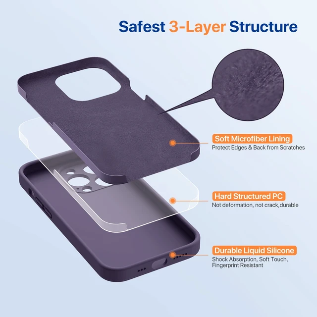 Alt view image 4 of 7 - Silicone for iPhone 14 Pro Case, Dark Purple | Soft Anti-Scratch Microfiber Lining, Premium Silicone Cover Shockproof Drop Protection Phone Case for 14 Pro