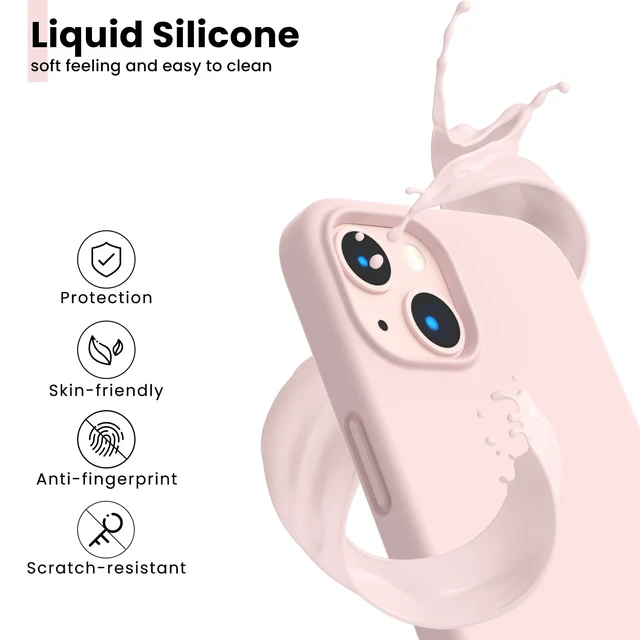Alt view image 4 of 7 - Designed for iPhone 13 Case, Shockproof Liquid Silicone-Chalk Pink | 3 Layers Full Covered, Soft Gel Rubber, Non-Slip Grip, Anti-Shock Cover, Drop Protection Phone Cases 6.1inch