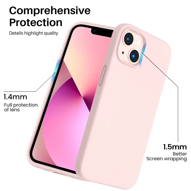 Alt view image 5 of 7 - Designed for iPhone 13 Case, Shockproof Liquid Silicone-Chalk Pink | 3 Layers Full Covered, Soft Gel Rubber, Non-Slip Grip, Anti-Shock Cover, Drop Protection Phone Cases 6.1inch