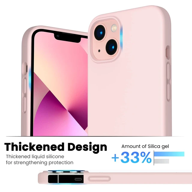 Alt view image 3 of 7 - Designed for iPhone 13 Case, Shockproof Liquid Silicone-Chalk Pink | 3 Layers Full Covered, Soft Gel Rubber, Non-Slip Grip, Anti-Shock Cover, Drop Protection Phone Cases 6.1inch