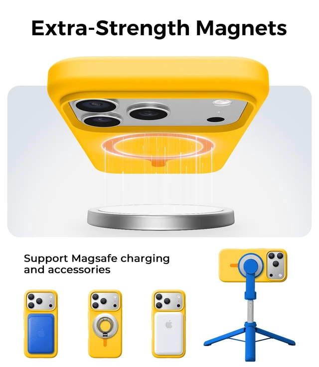 Alt view image 5 of 7 - Silicone & Magnetic for iPhone 17 Pro Case, Lemon Yellow | Compatible with MagSafe, Camera Control Cover, Premium Silicone Cover Shockproof Drop Protection Phone Case for 17 Pro
