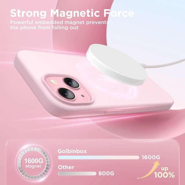 Alt view image 2 of 7 - Magnetic for iPhone 15 Case, Silicone Cover, Chalk Pink | Compatible with MagSafe, Soft Touch Feel, Anti-Scratch Microfiber Lining, Slim Shockproof Protective Phone Case 6.1"