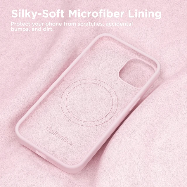 Alt view image 6 of 7 - Magnetic for iPhone 15 Case, Silicone Cover, Chalk Pink | Compatible with MagSafe, Soft Touch Feel, Anti-Scratch Microfiber Lining, Slim Shockproof Protective Phone Case 6.1"