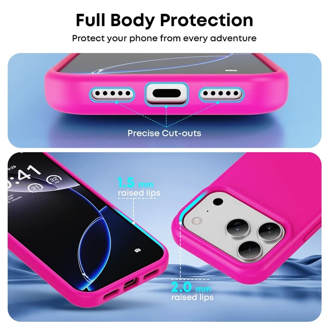 Alt view image 5 of 7 - Silicone Case Compatible with iPhone 18 17 Pro 6.3'' 2026, Lightweight Phone Case, Wireless Charging Compat., Liquid Silicone Gel Rubber Cover, Anti-Scratch TPU Protective Bumper, Hot Pink