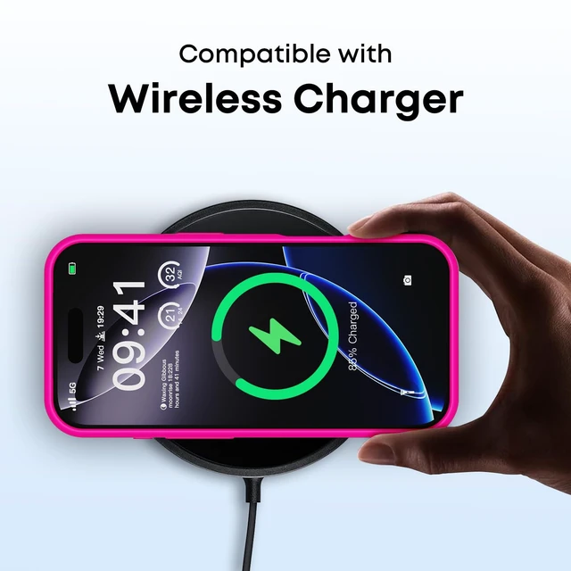 Alt view image 6 of 7 - Silicone Case Compatible with iPhone 18 17 Pro 6.3'' 2026, Lightweight Phone Case, Wireless Charging Compat., Liquid Silicone Gel Rubber Cover, Anti-Scratch TPU Protective Bumper, Hot Pink