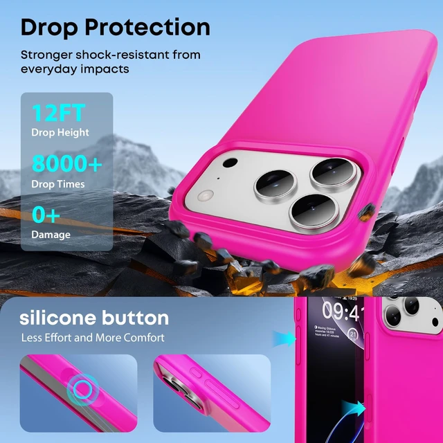 Alt view image 7 of 7 - Silicone Case Compatible with iPhone 18 17 Pro 6.3'' 2026, Lightweight Phone Case, Wireless Charging Compat., Liquid Silicone Gel Rubber Cover, Anti-Scratch TPU Protective Bumper, Hot Pink