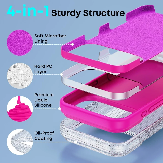 Alt view image 4 of 7 - Silicone Case Compatible with iPhone 18 17 Pro 6.3'' 2026, Lightweight Phone Case, Wireless Charging Compat., Liquid Silicone Gel Rubber Cover, Anti-Scratch TPU Protective Bumper, Hot Pink