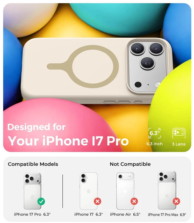 Alt view image 2 of 7 - Silicone & Magnetic for iPhone 17 Pro Case, Antique White | Compatible with MagSafe, Camera Control Cover, Premium Silicone Cover Shockproof Drop Protection Phone Case for 17 Pro