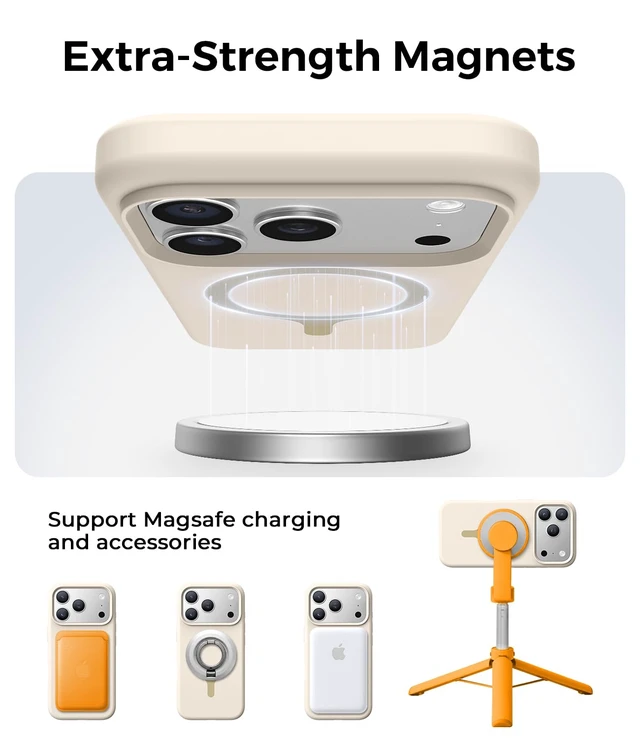 Alt view image 3 of 7 - Silicone & Magnetic for iPhone 17 Pro Case, Antique White | Compatible with MagSafe, Camera Control Cover, Premium Silicone Cover Shockproof Drop Protection Phone Case for 17 Pro