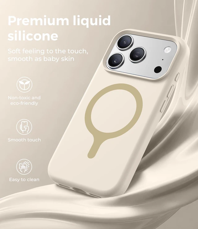 Alt view image 6 of 7 - Silicone & Magnetic for iPhone 17 Pro Case, Antique White | Compatible with MagSafe, Camera Control Cover, Premium Silicone Cover Shockproof Drop Protection Phone Case for 17 Pro