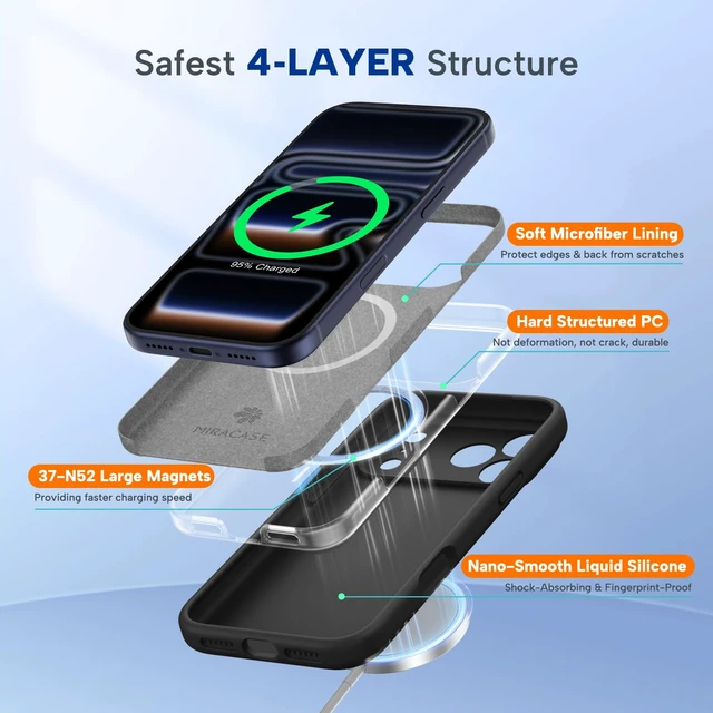 Alt view image 4 of 7 - Magnetic for iPhone 17 Pro Case, Silicone, Black | Compatible with MagSafe, Soft Microfiber Lining,Shockproof Drop Protection Phone Case for 17 Pro