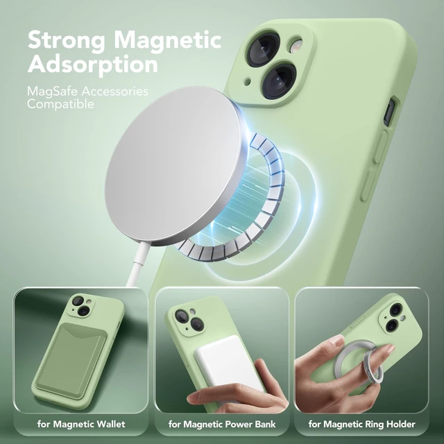 Alt view image 2 of 7 - Magnetic for iPhone 15 Case Silicone Matcha | Fit for MagSafe, Screen Protector, Full Camera Protection, Premium Silicone Shockproof Protective Phone Case for iPhone 15