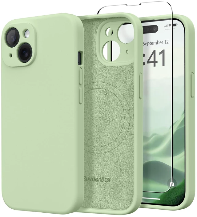 Main image of Magnetic for iPhone 15 Case Silicone Matcha | Fit for MagSafe, Screen Protector, Full Camera Protection, Premium Silicone Shockproof Protective Phone Case for iPhone 15