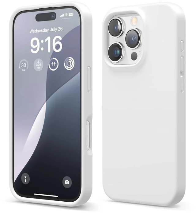 Main image of Premium Liquid Silicone Case for iPhone 16 Pro White | Full Body Protection, Shockproof, Slim Phone, Anti-Scratch Soft Microfiber Lining (White)