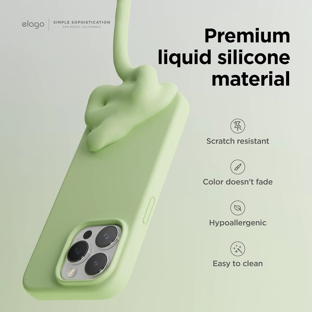 Alt view image 3 of 6 - Premium Liquid Silicone Case for iPhone 15 Pro Max | Full Body Protective Cover, Shockproof, Slim Phone, Anti-Scratch Soft Microfiber Lining (Pastel Green)