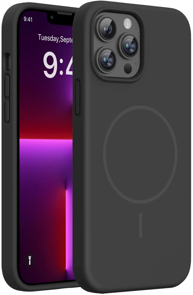 Main image of Silicone & Magnetic for iPhone 13 Pro Case, Black | Compatible with MagSafe, Liquid Silicone Case Shockproof Drop Protection Phone Case for 13 Pro