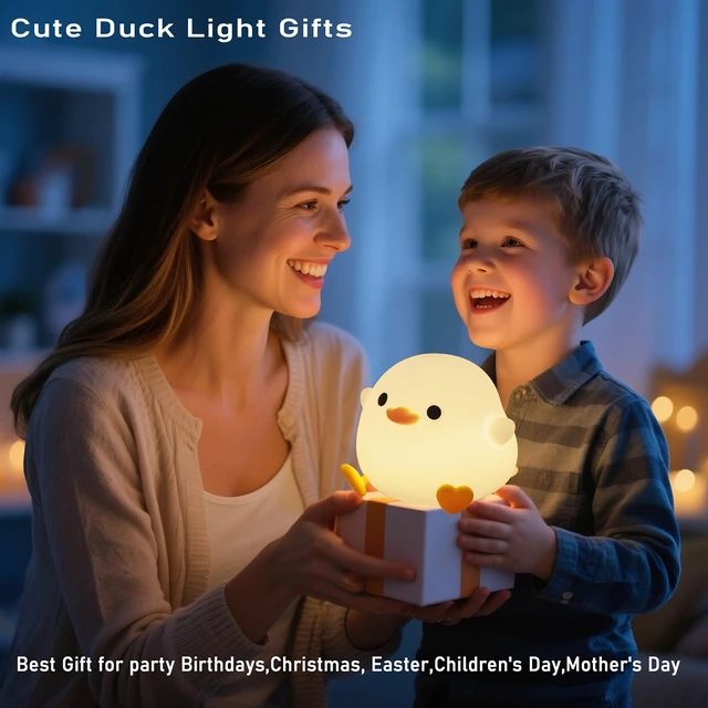 Alt view image 5 of 6 - Cute Pea Duck Night Light,Duck Lamp,2 Levels Dimmable Silicone | Ducky Light,LED Squishy Animal Light for Kids Sleep,Rechargeable Bedside Touch Lamp, Kids Room Decor Gift Toy