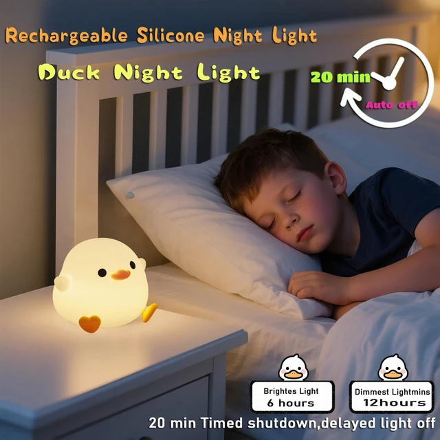 Alt view image 3 of 6 - Cute Pea Duck Night Light,Duck Lamp,2 Levels Dimmable Silicone | Ducky Light,LED Squishy Animal Light for Kids Sleep,Rechargeable Bedside Touch Lamp, Kids Room Decor Gift Toy