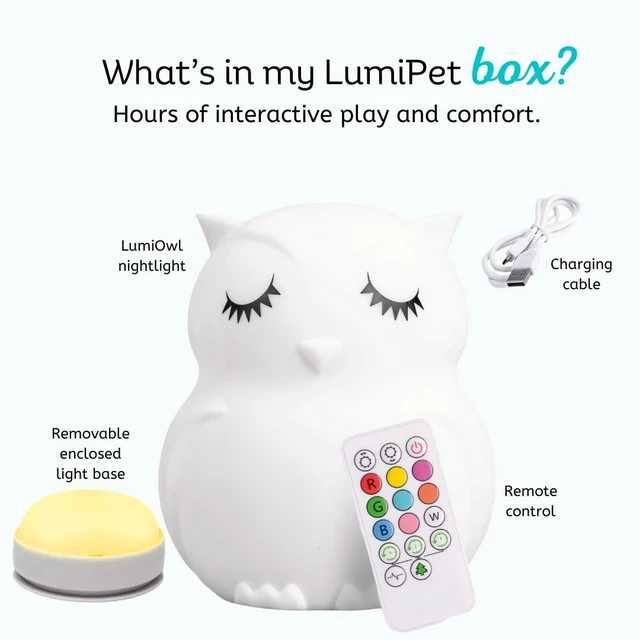 Alt view image 5 of 7 - Owl Squishy Night Light for Kids, Silicone Lamp with Remote | Tap Control | Rechargeable 9-Color Changing | Nursery Nightlight for Boys & Girls | Portable Animal Lamp | USB Cord Included