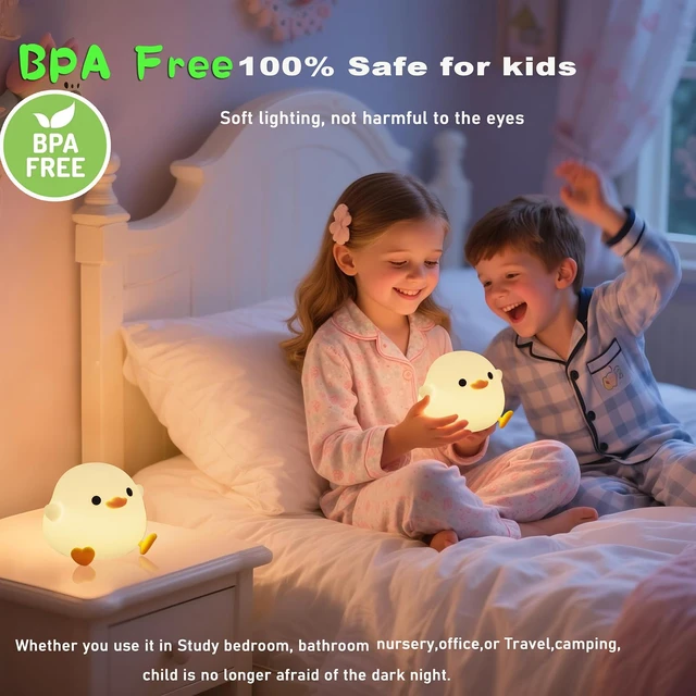 Alt view image 4 of 6 - Cute Pea Duck Night Light,Duck Lamp,2 Levels Dimmable Silicone | Ducky Light,LED Squishy Animal Light for Kids Sleep,Rechargeable Bedside Touch Lamp, Kids Room Decor Gift Toy