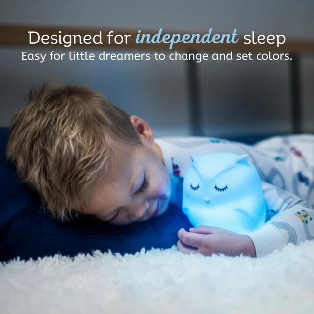 Alt view image 6 of 7 - Owl Squishy Night Light for Kids, Silicone Lamp with Remote | Tap Control | Rechargeable 9-Color Changing | Nursery Nightlight for Boys & Girls | Portable Animal Lamp | USB Cord Included