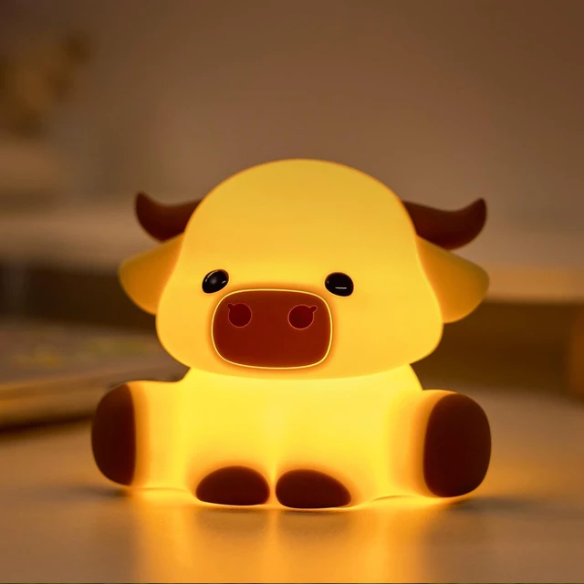 Main image of Cute Highland Cow Rechargeable Night Light, LED Touch Silicone Lamp for Bedroom with 7 Colors Timer and Dimmable Squishy Warm Night Lights, Novelty Animal Lamp for Nursery Birthday Gift