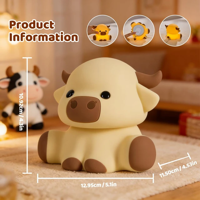 Alt view image 6 of 6 - Cute Highland Cow Rechargeable Night Light, LED Touch Silicone Lamp for Bedroom with 7 Colors Timer and Dimmable Squishy Warm Night Lights, Novelty Animal Lamp for Nursery Birthday Gift