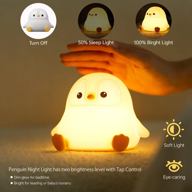 Alt view image 5 of 7 - Penguin Night Light for Kids, Cute Penguin Lamp Silicone Baby Nursery Night Lamp, Dimmable Squishy Touch Bedside Lamps, Adorable Rechargeable Animal Lamps Gifts Kawaii Room Decor for Kids Girls Boys