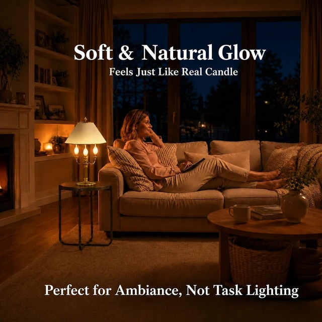 Alt view image 2 of 7 - E12 Silicone Light Bulbs, Shatter-Resistant Candle Light Bulbs | 7W Silicone Dipped Candelabra Bulbs, Warm White Decorative Flame Tip for Christmas Chandeliers, Sconces & Night Lights, 12