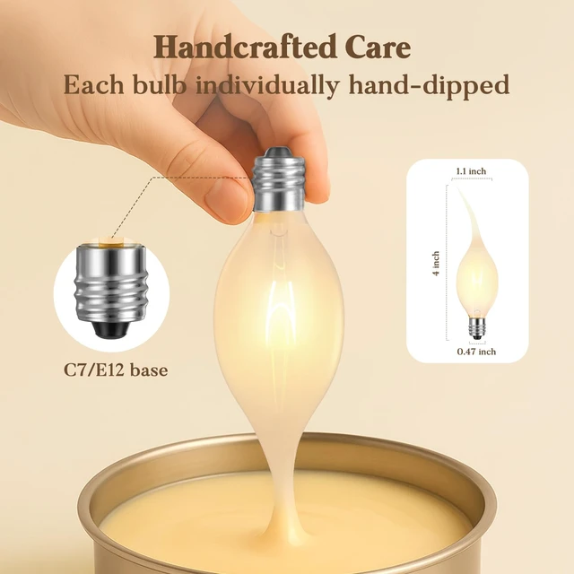 Alt view image 4 of 7 - E12 Silicone Light Bulbs, Shatter-Resistant Candle Light Bulbs | 7W Silicone Dipped Candelabra Bulbs, Warm White Decorative Flame Tip for Christmas Chandeliers, Sconces & Night Lights, 12