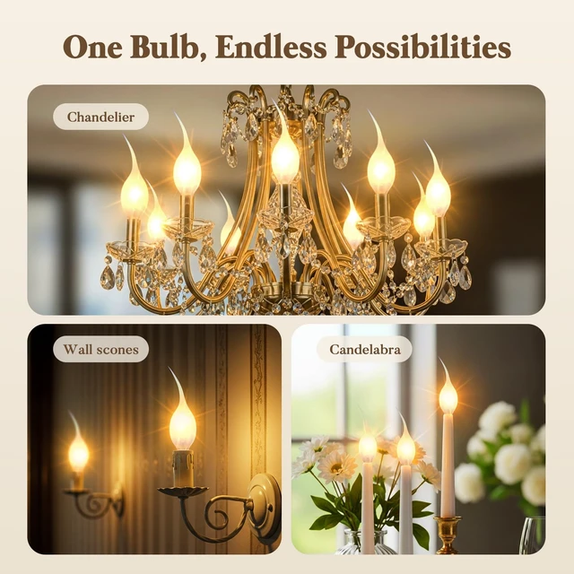 Alt view image 6 of 7 - E12 Silicone Light Bulbs, Shatter-Resistant Candle Light Bulbs | 7W Silicone Dipped Candelabra Bulbs, Warm White Decorative Flame Tip for Christmas Chandeliers, Sconces & Night Lights, 12